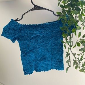 BLUEBLUSH- Blue Off-the shoulder Crop Top